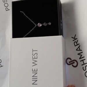 Nine West Round Crystal Dangle Silver Necklace